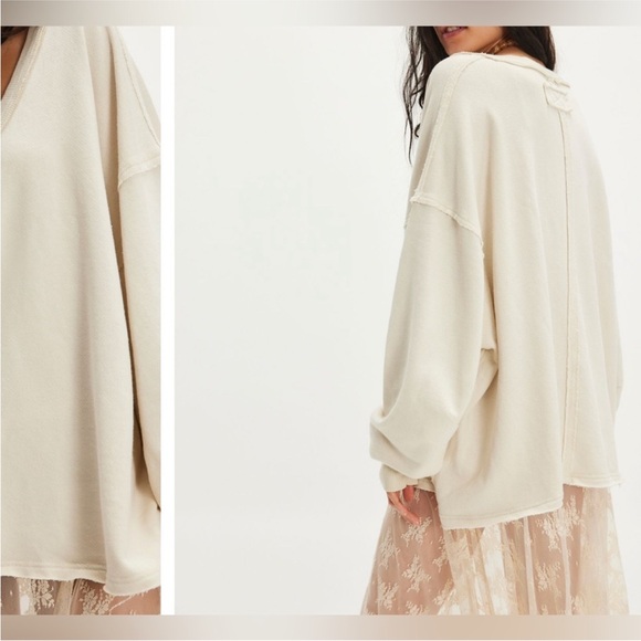 NWT Free People We The Free Venice V-Neck Sweatshirt - grey opal - Large - Picture 4 of 12